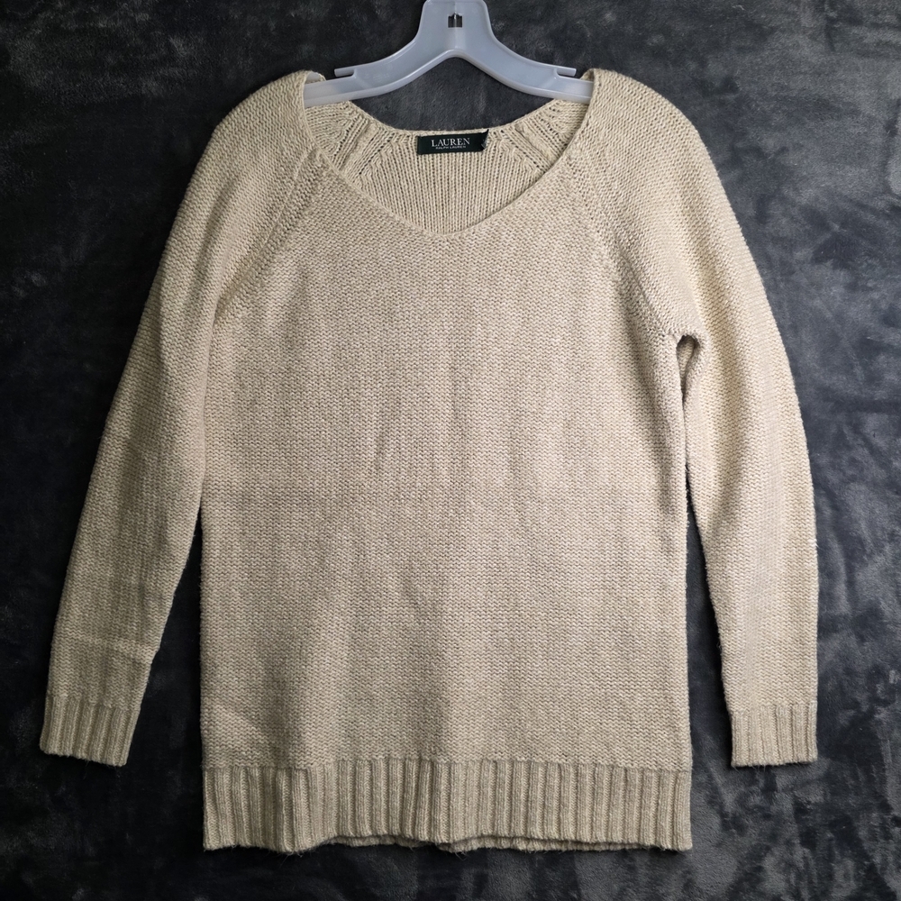 Vintage Lauren Ralph Lauren size M beige knitted long jumper winter designer y2k